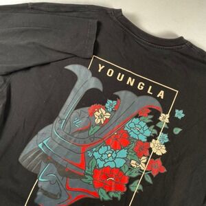 YoungLA Mens Large Black Long Sleeve Samurai Floral Graphic T-Shirt Tokyo Japan